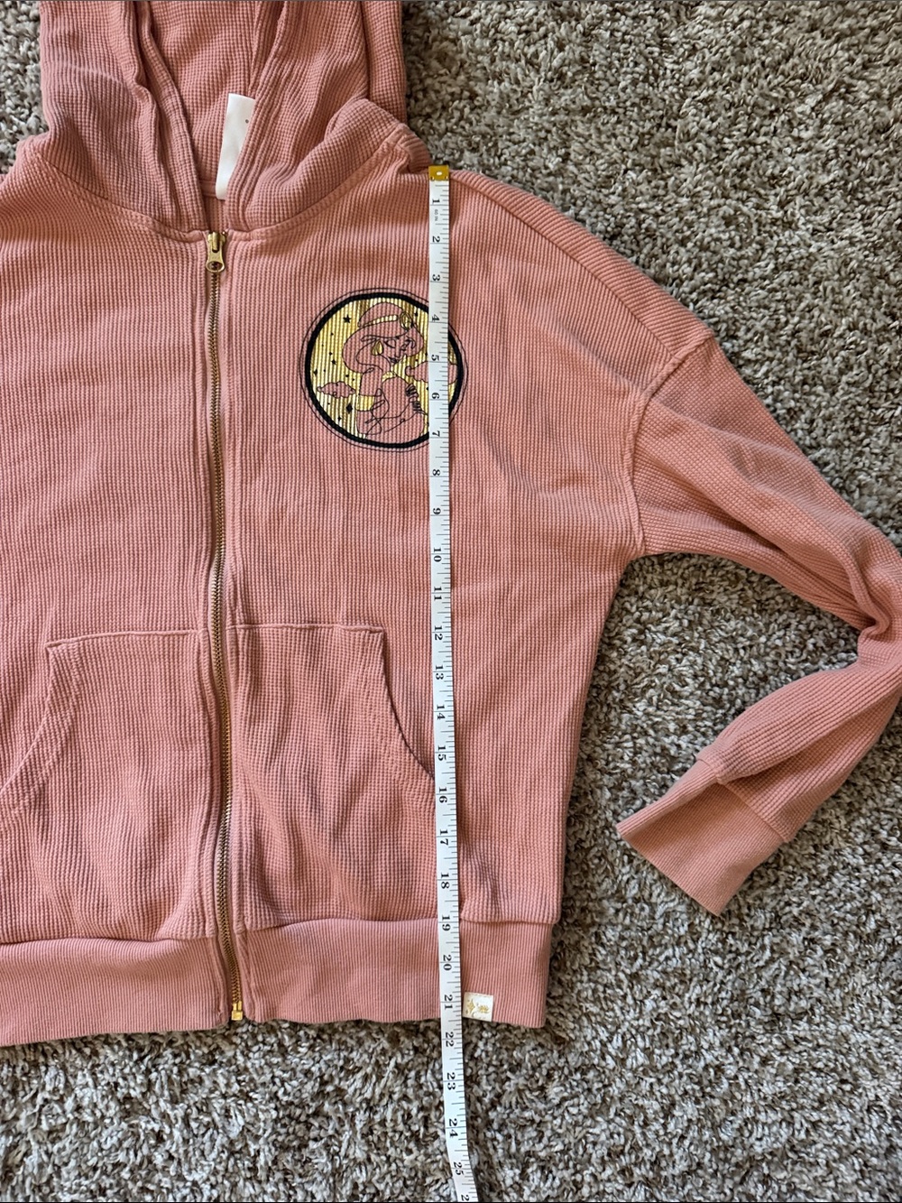 Disney Coral and Gold Waffle-Knit Zip Hoodie with Jasmine from Aladdin Patch - Picture 9 of 9